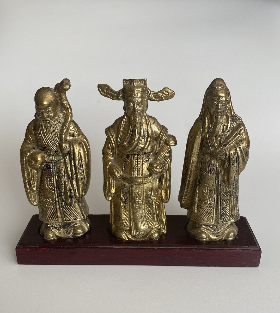 政宗3 3 Bronze Chinese Gods Fuk Luk Sau Figurines 3 Wise Men Feng