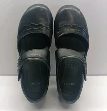 Dansko Women's Black Leather Harlow Floral Applique Mary Jane Clogs 40/8-8.5