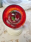 Fenton Red Hat Hand Painted Poinsettias Glitter Band with Stand 5385 T7