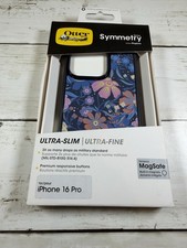 Otterbox Symmetry MagSafe Phone Case for iPhone 16 Pro - Blue / Pink Flowers