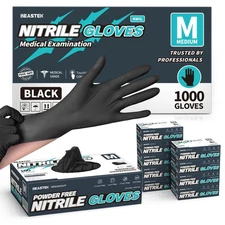 1000 Pcs Medium Black Nitrile Exam Gloves 4.0 Mil, Latex-Free, Powder-Free