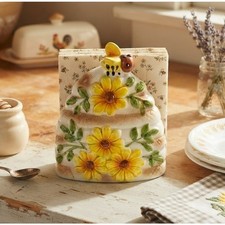 Vintage Ceramic Beehive Napkin Holder Sunflower 3d Bumblebee Japan