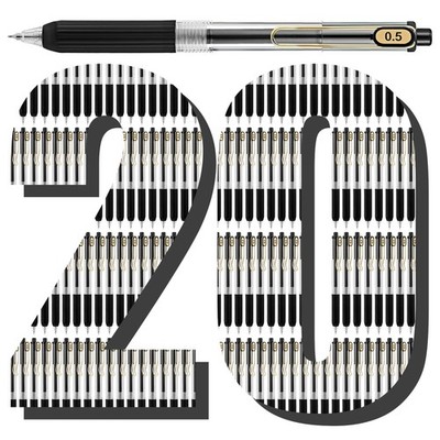 20 Pack Black Gel Pens Fine Point Smooth Writing Pens Retractable Black Ink P...