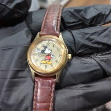 Working VTG Disney Time Works Mickey Mouse Watch Ladies Leather Band 26mm Fit 7"