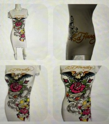 Ed Hardy Roses Short Sleeve Tee Dress  True To my Love  Sz XS Y2K