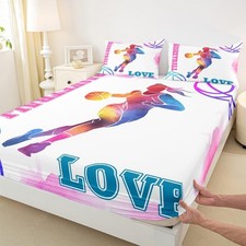 Basketball Lovers Fitted Sheet Full Size,Modern Sports Games Competition Bedd...