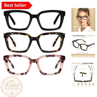 Adjustable Blue Light Blocking Readers - Oversize Square Frame for All Styles