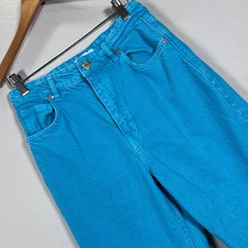 Zara Wide Leg Jeans High Rise Raw Hem Blue Denim Womens Size 4