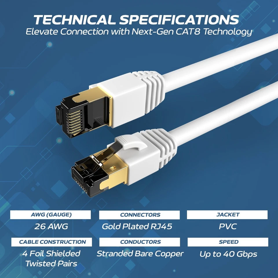 CAT8 Ethernet Cable High Speed Cord 40Gbps SFTP Shielded Wire  0.5FT - 75FT  LOT - Image 3 of 4