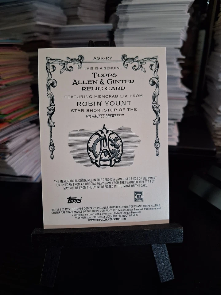 Reliquia de murciélago Allen & Ginter Robin Yount 2025 #AGR-RY Milwaukee Brewers naranja/25 Foto 2 de 2
