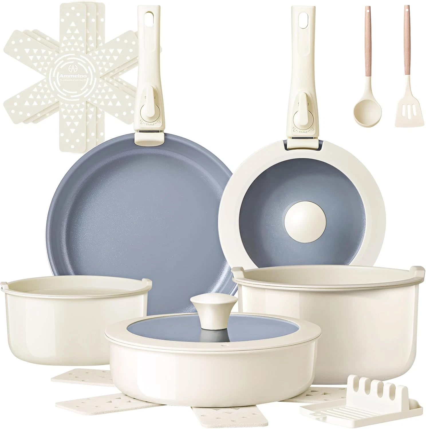 Non-Stick Ceramic Cookware Set, 18 Pcs, Induction & Oven Safe, Healthy & Safe