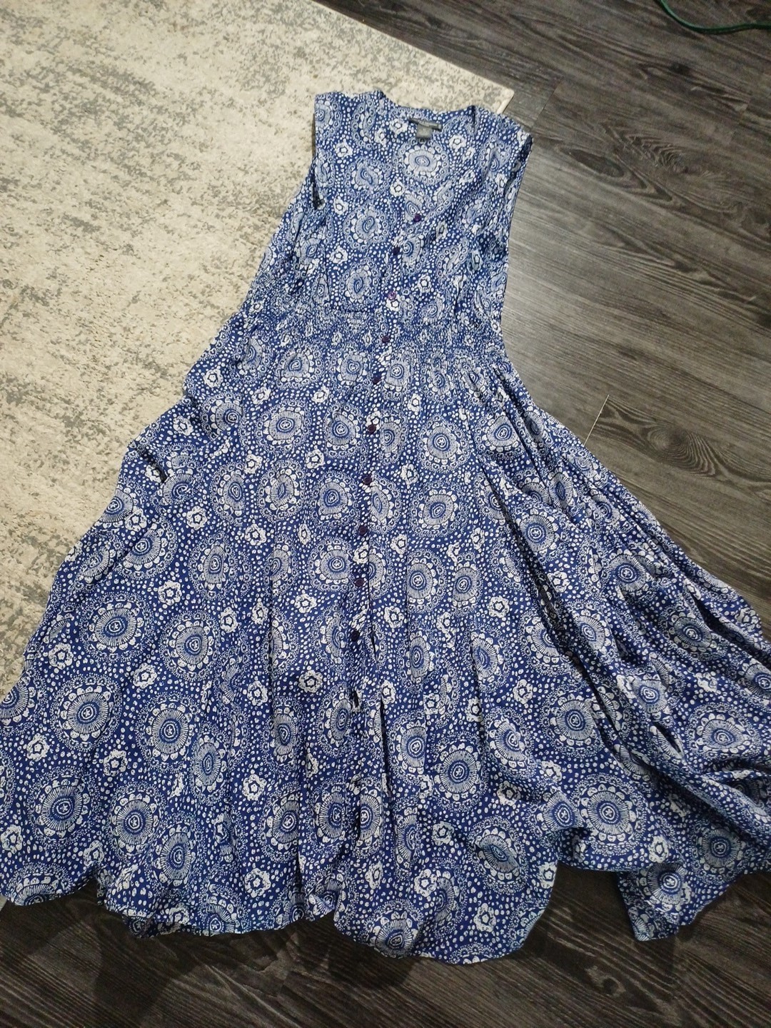 Chelsea & Theodore Shirt Dress Womens 1X Sleeveless Blue White Cotton Midi