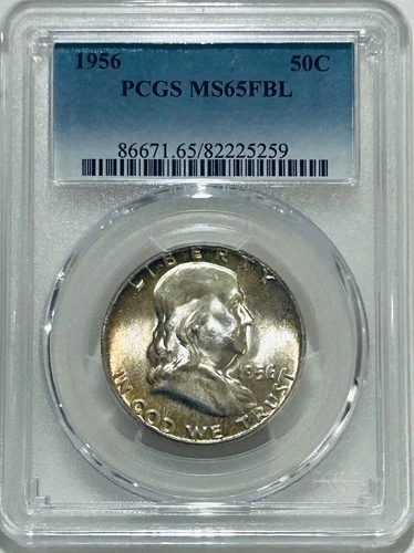 1956 P Franklin Silver Half Dollar PCGS MS65 FBL Nicely Toned