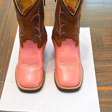 Old West Kids Western Cowboy Boots Leather Upper Zip Pink/Brown Sz 6 M