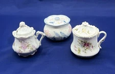 Vintage Porcelain Sugar Bowl and Potpourri Pomander Jar Lot of 3 Floral Decor