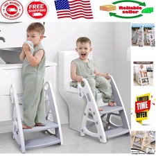 2-in-1 Potty Training Toilet with Step Stool  Adjustable, Grey  Safe Design