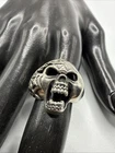 VTG 925 Sterling Silver Cut Out Skull W/Spider Web Bikers Ring.Grams 9.2. Size 7
