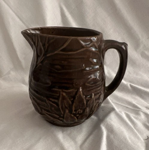 Vintage 1930's Nelson McCoy Pottery Brown Water Lily Pitcher # 124 USA