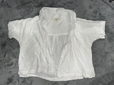 Thread & Supply Women s Cropped Linen Button Up Shirt Size S White