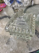 Jeanette Glass Co. clear glass wedding box on pedestal with lid in excellent...