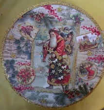 3Pc SET Punch Studio CHRISTMAS VICTORIAN SANTA STACK GLITTER Round Gift Box NEW
