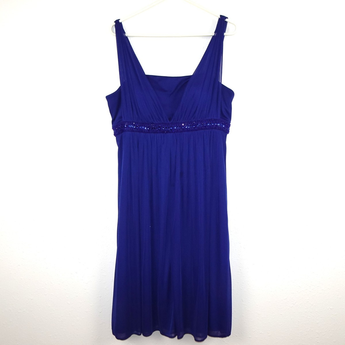 Jessica Howard Cocktail Dress Women's Size 14 Blue Embellished Sheer Overlay
