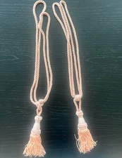 SET OF 2 PEACH PINK DOUBLE TASSEL CURTAIN DRAPE TIE BACKS, 21" LONG