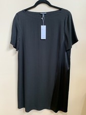 NWT Eileen Fisher Black Silk Georgette Short Sleeve Shift Dress 358 XXS