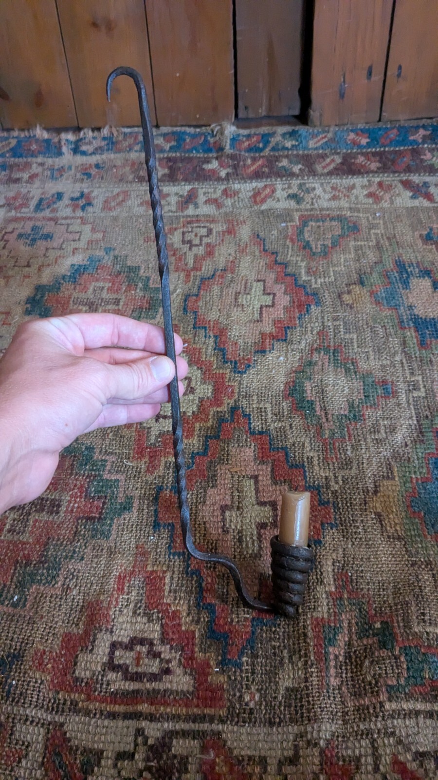 Rare Antique Early Primitive Metal Forged Iron Beehive Candleholder Loom 14.5