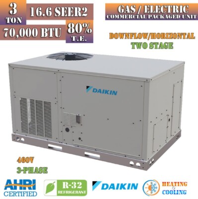 Daikin 3 Ton 16.6 SEER2 70000 BTU AC Gas Package Air Conditioner Two Stage 460V