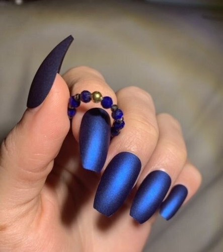 Lapis Lazuli & Pyrite Faceted Round Gemstone Beads Stretchable Rings For Girls - Picture 8 of 15