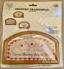 Vintage Country Traditional Cross Stitch Welcome Frame Some Bunny Loves You