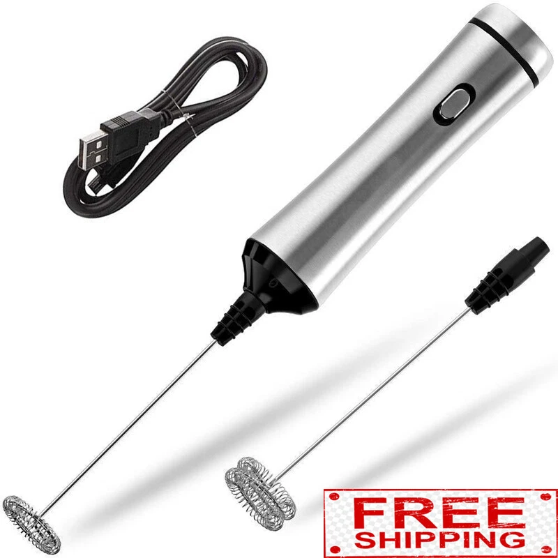 USB Chargeable Double Spring Whisk Head Electric Milk Frother Stainless Steel