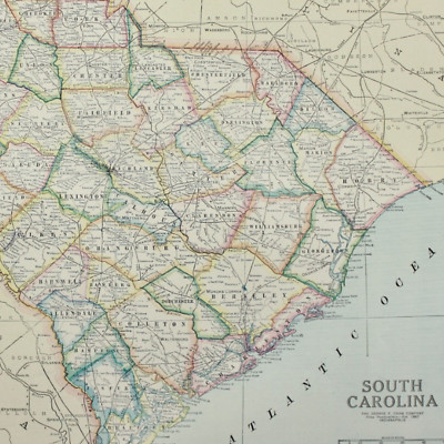 SOUTH CAROLINA State MAP 1928 21''x14'' Jazz Age 1920s VINTAGE Large Full COLOR