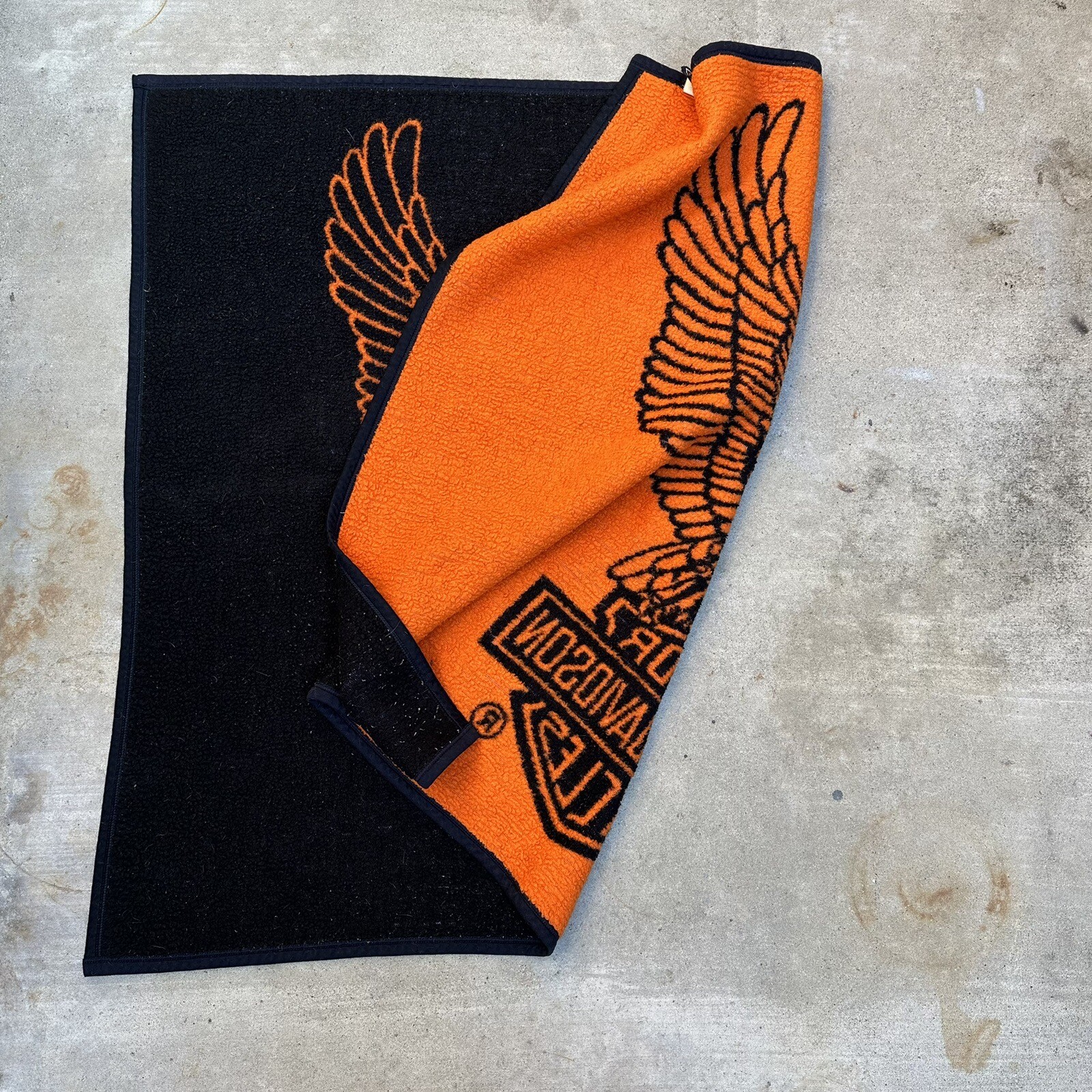 Harley Davidson Biederlack Two Sided Blanket Eagle Bar Shield Orange