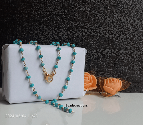 3-4 mm Natürlicher Türkis Vergoldet Rosenkranz Perlen Kette Edelstein Halskette - Bild 6 von 6