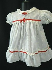 Vtg Spring Easter Alexis Baby Girl Dress White Eyelet Red Trim 12M 21-24 LBS USA