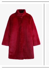 Hush Ronnie Dark Red Faux Fur Coat Uk 12 Rrp£155