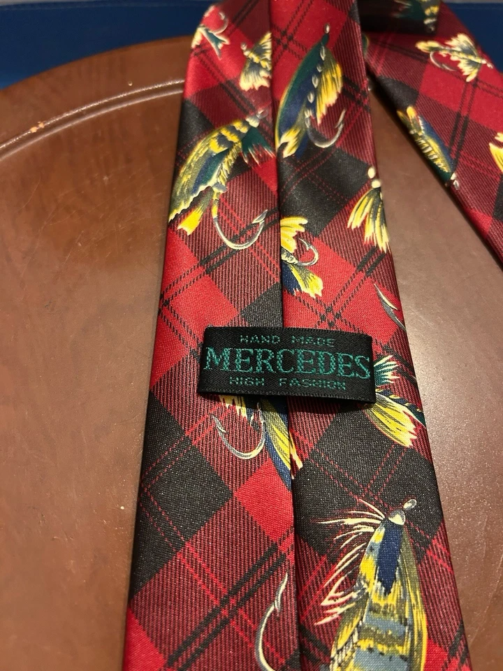 Señuelos de pesca Mercedes rojo 100 % seda Myung Ju corbata a cuadros Foto 4 de 4