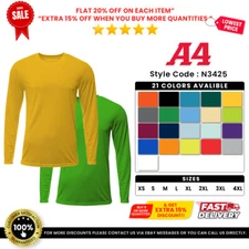 A4 Polyester Long Sleeve Moisture Wicking Tee Dri-Fit Sprint T-Shirt - N3425