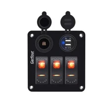 Red 3 Gang Boat Switch Panel DC 12V/24V with 4.2A Dual USB Slot Boat Switch P...