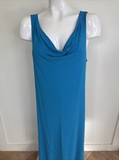 Eileen Fisher Size S Blue Drape Neck Trapeze Swing Style Sleeveless Jersey Dress