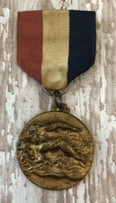 Vintage 1960's Swimming Medal Embossed Bronze Tone Ribbon