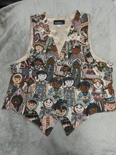 Vintage Nadia Embroidered CHILDREN Tapestry Women's MED Grandmacore Vest NEW v2