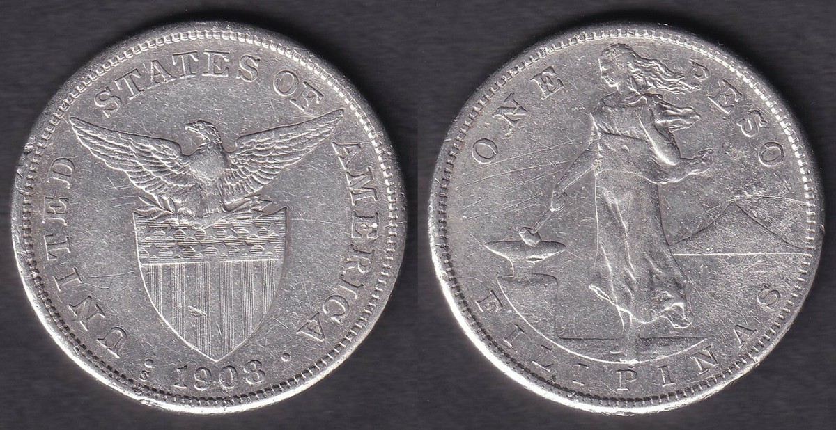 1908年発行のアメリカ統治下フィリピン「1ペソ」銀貨 308 1908年発行のアメリカ統治下フィリピン「1ペソ」銀貨 308