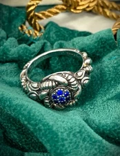 Jai Sterling Silver Created Blue CZ Ring with Jai Bag and Box Size 7
