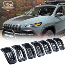 (7) Black Front Bumper Grille Inserts Honeycomb Mesh For Jeep Cherokee 2014-2018