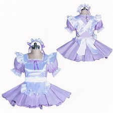 Maid Girl Sissy Purple satin Lockable Dress cosplay costumes CD/TV Tailor-made