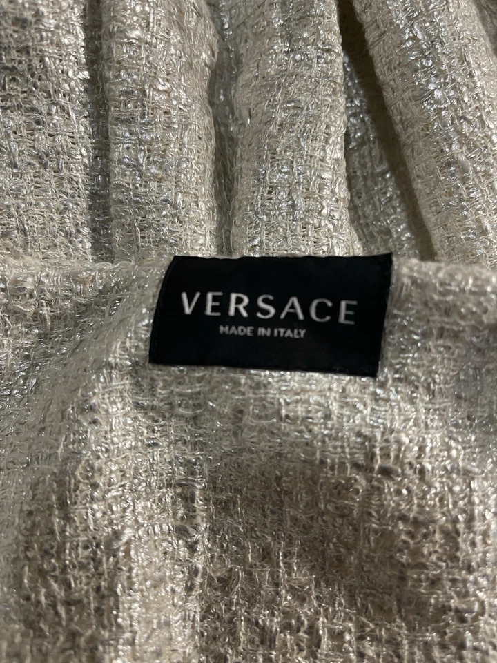 Versace Girls Silver Tweed Pleated Mini Skirt 14A Made in Italy Medusa Buttons - Image 4 of 4