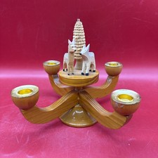 Erzgebirge Style Germany Wooden Christmas Candle Holders W/ Deer  Tree Figures